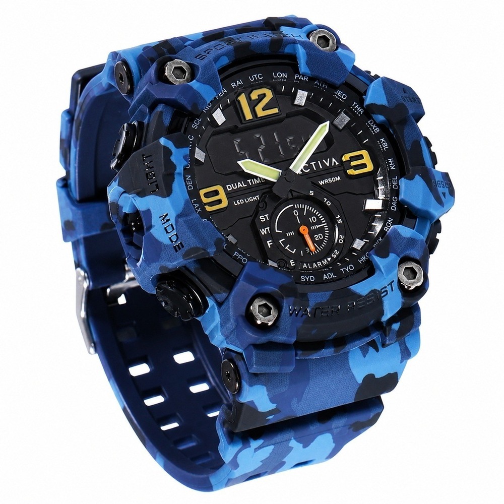 NEW Activa X Invicta BlackOps Digital Men's Watch 56mm, Camouflage Blue